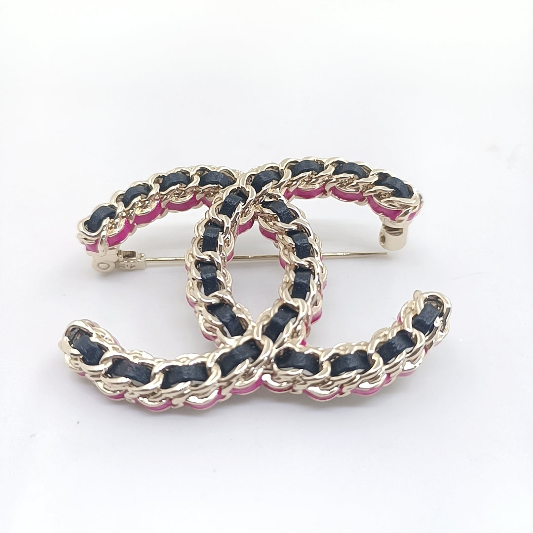 Chanel Leather Pink 18K Gold Brooch