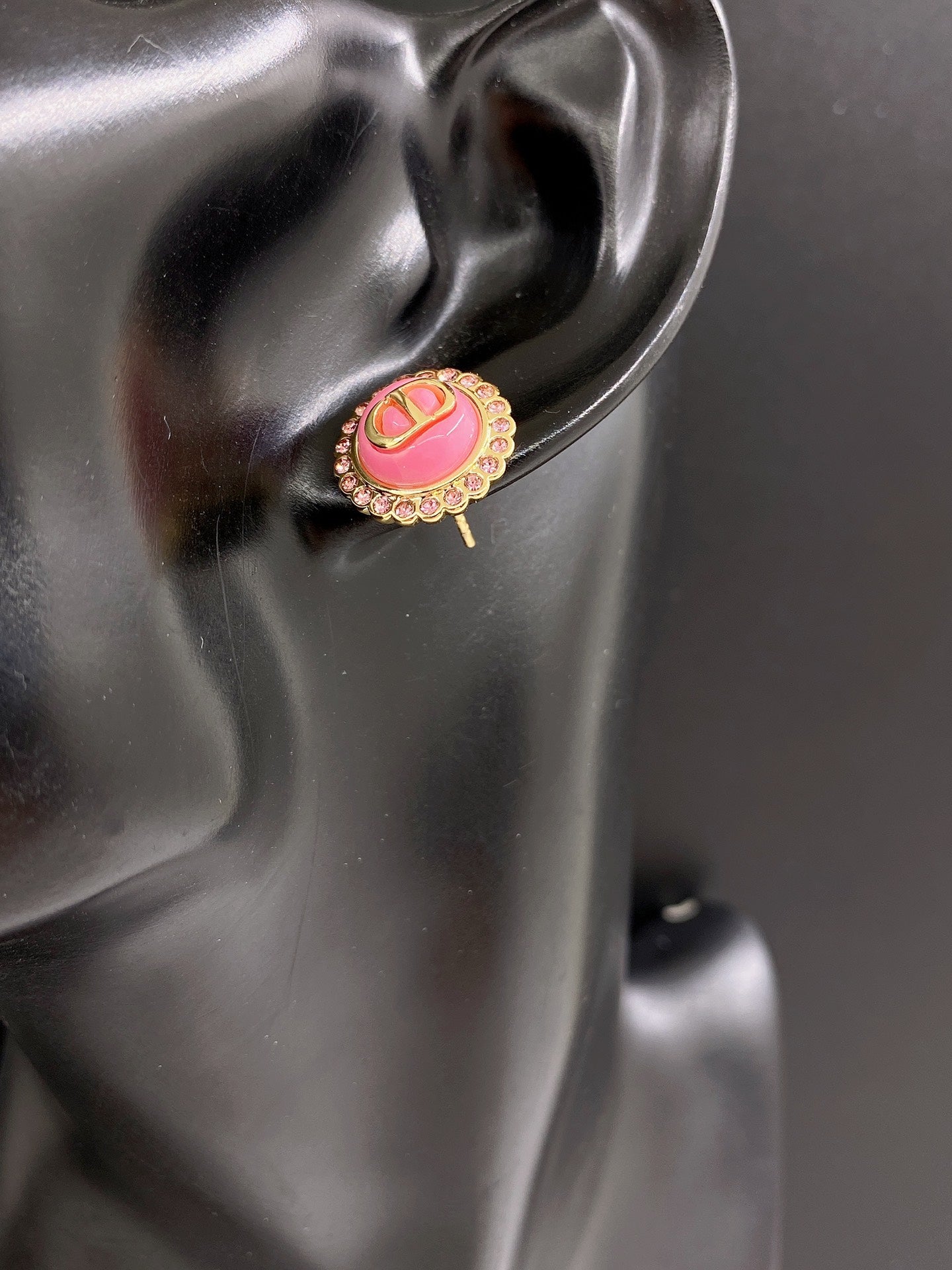 Chanel Pink Crystal 18K Gold Earrings