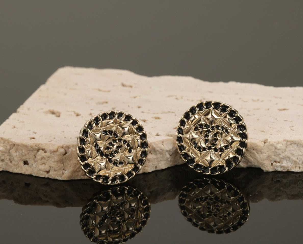 Chanel Diamond Round 18K Gold Earrings