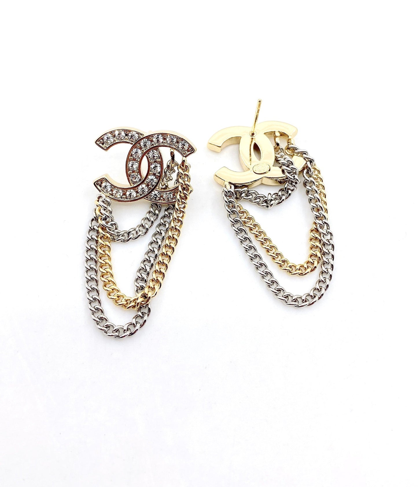 Chanel Chain Pendant 18K Gold Earrings