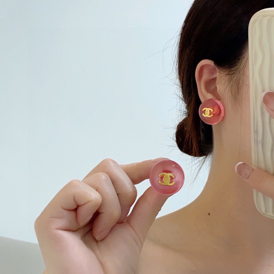 Chanel Pink Crystal 18K Gold Earrings