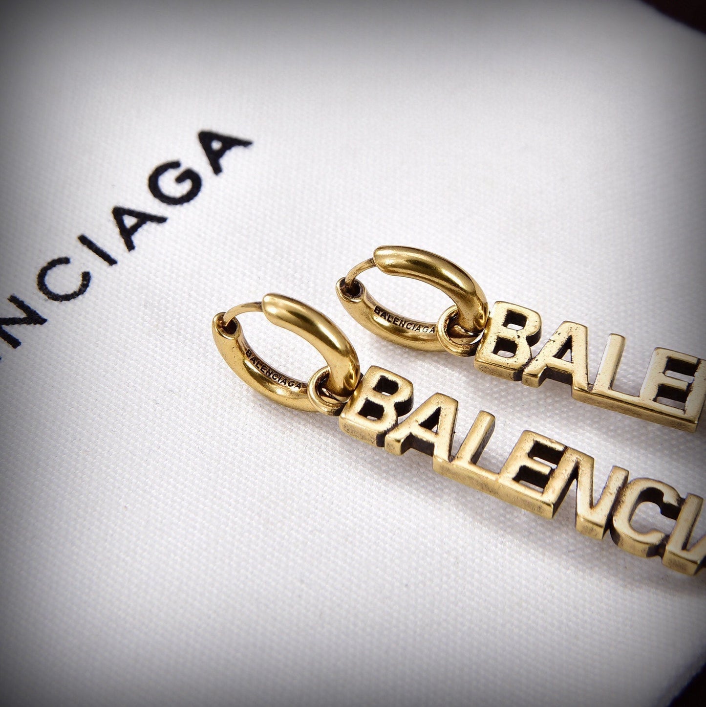 Balenciaga Typo Mirror Hoop 18K Gold Earrings