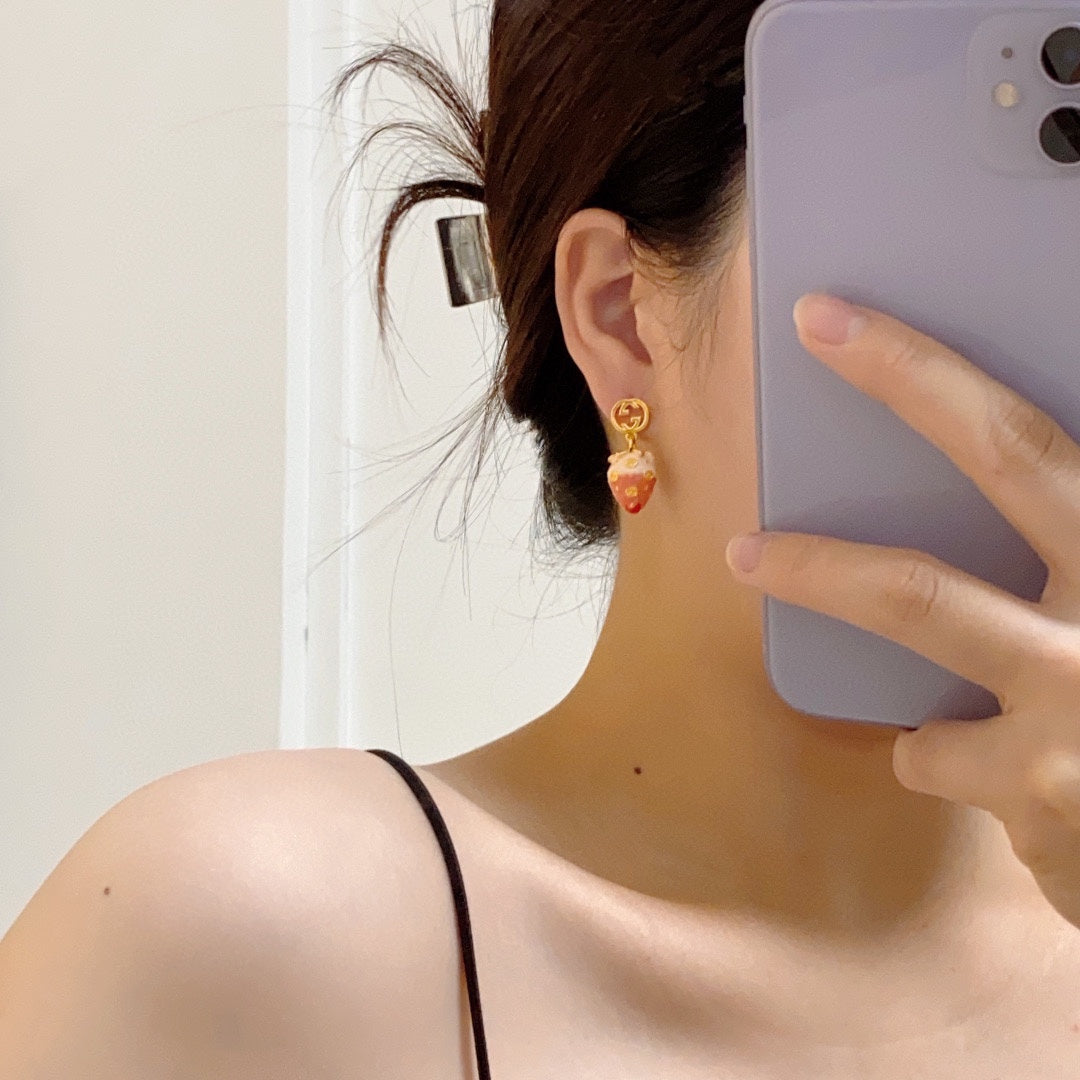 Gucci Double Strawberry 18K Gold Earrings