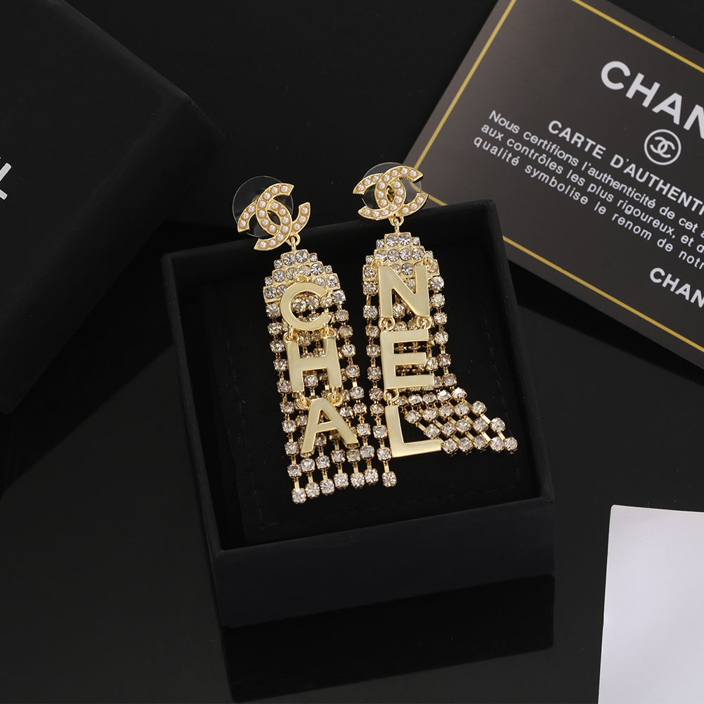 Chanel Letter 18K Gold Earrings