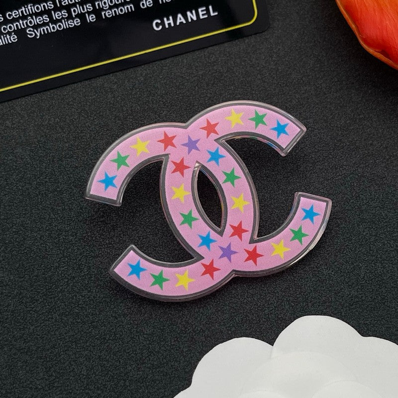 Chanel Pink & Black Star 18K Gold Brooch