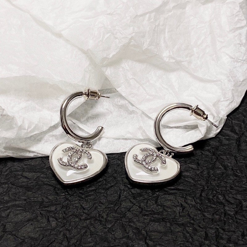 Chanel White Heart 18K Gold Earrings