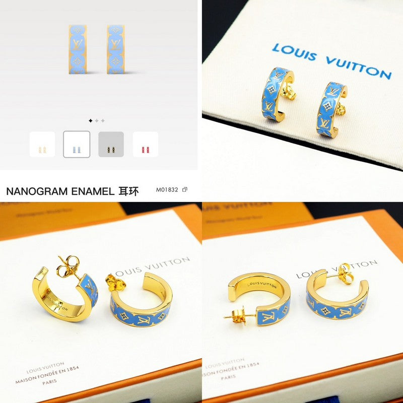 Louis Vuitton Nanogram Enamel 18K Gold Earrings