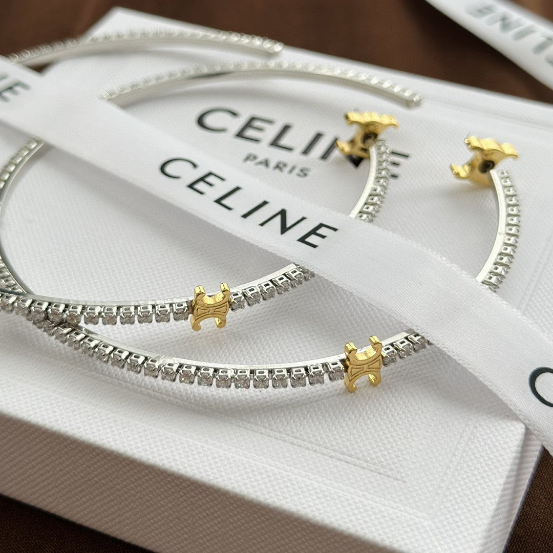 Celine Gourmette Crystals 18K Gold Earrings
