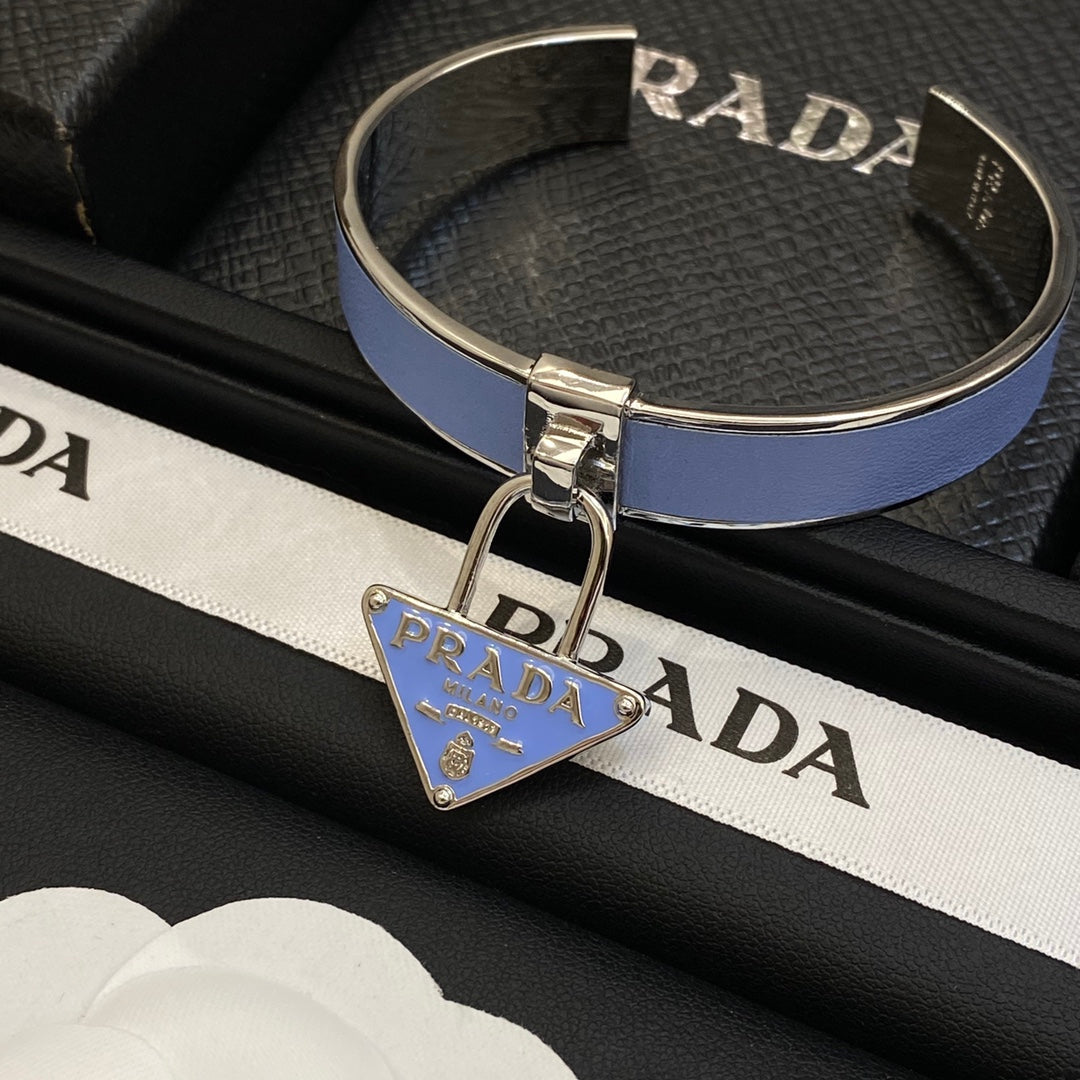 Prada Triangle Charm Cuff 18K Gold Bracelet