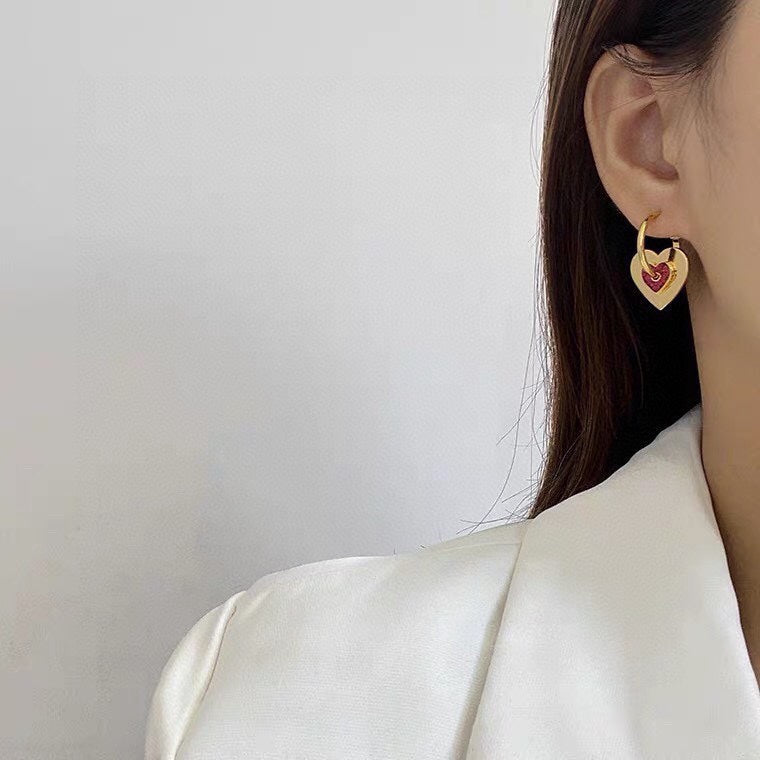 Celine Red Heart 18K Gold Earrings