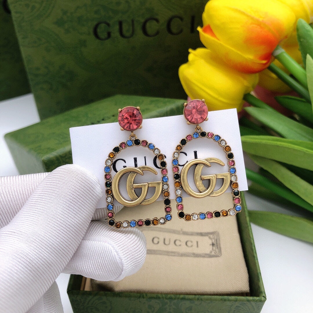 Gucci Double Color Crystals 18K Gold Earrings