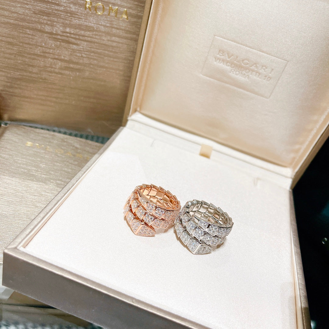 Bvlgari Serpenti Viper Full Pave Diamond 18K Gold Ring