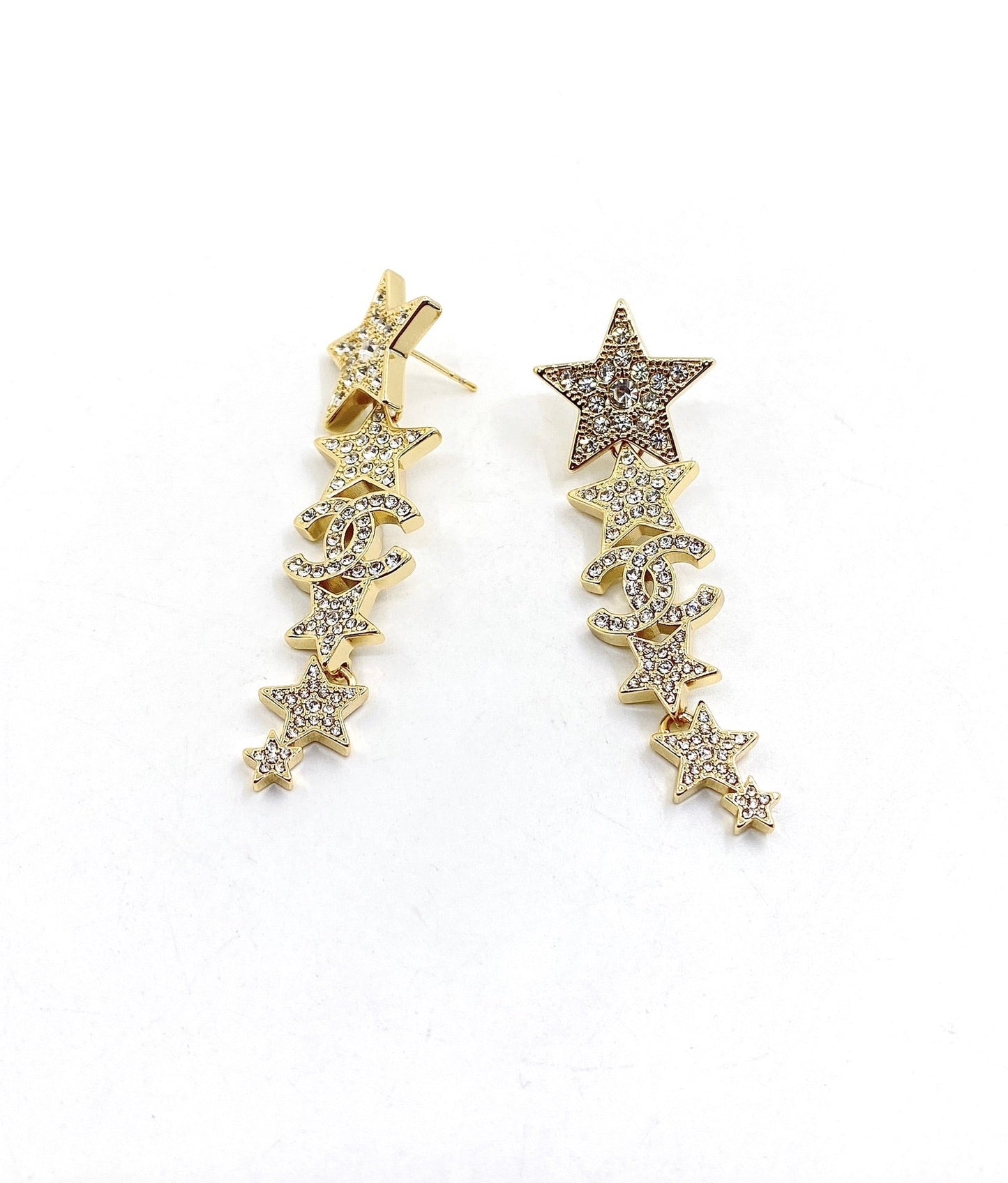 Chanel Star Diamonds Long 18K Gold Earrings