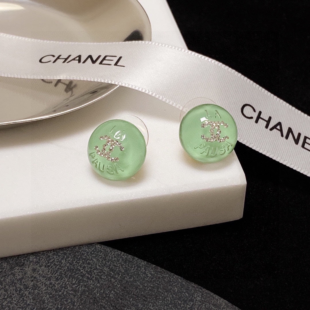 Chanel Green 18K Gold Earrings