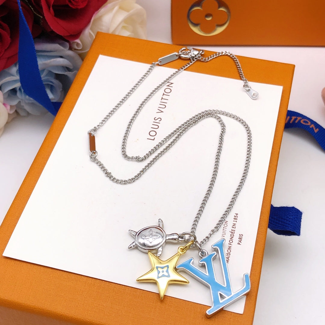 Louis Vuitton Turquoise Chain 18K Gold Necklace