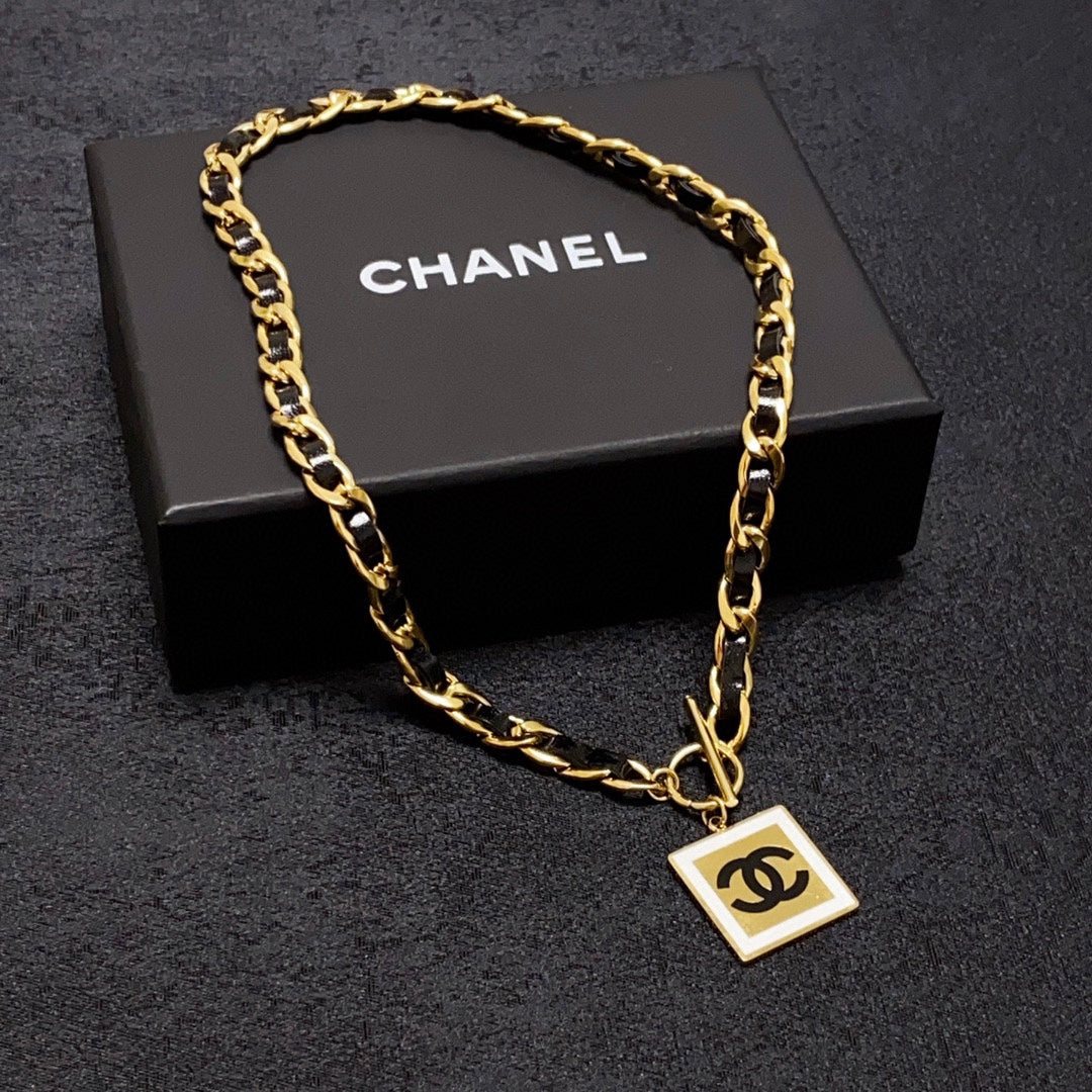 Chanel Leather Choker 18K Gold Necklace