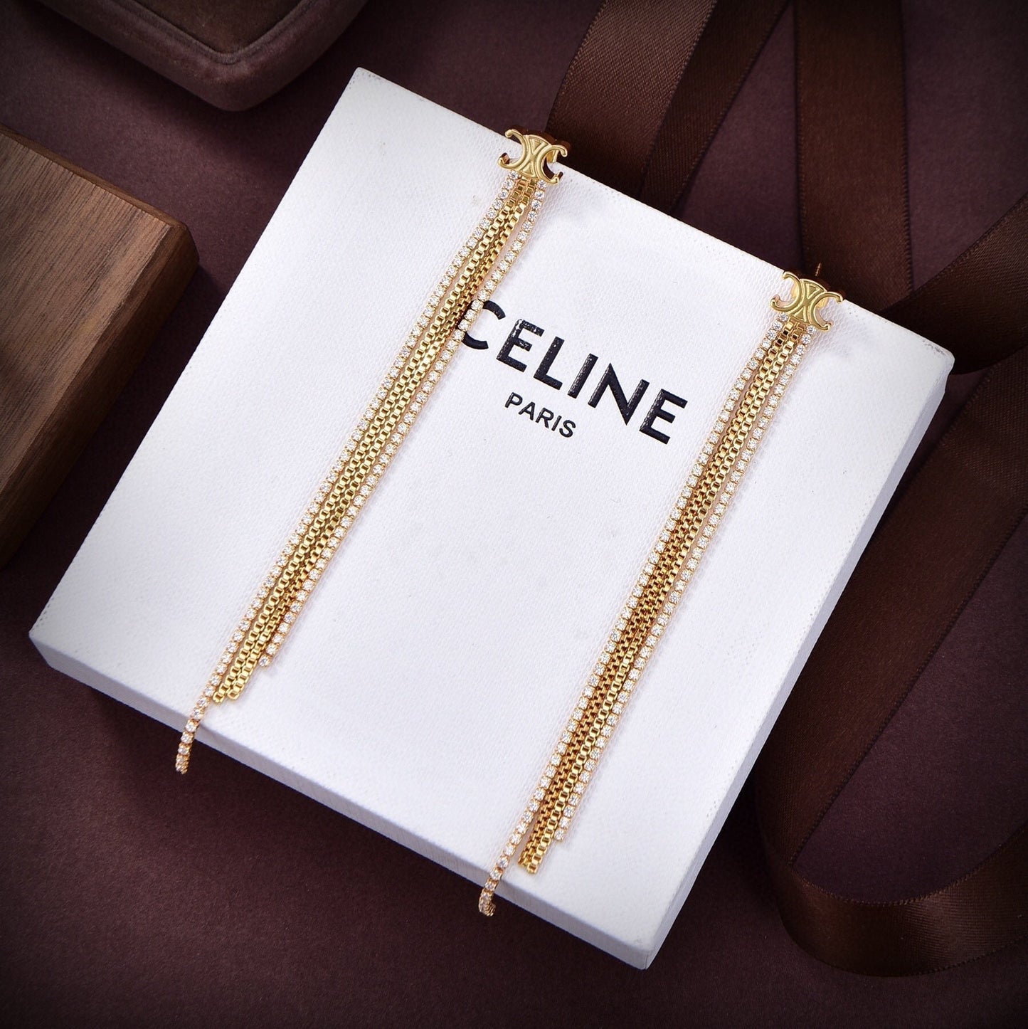 Celine Diamonds Long 18K Gold Earrings