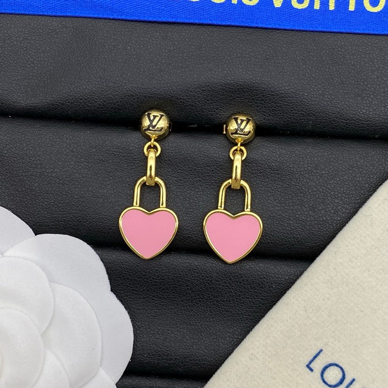 Louis Vuitton Pink Heart Gold 18K Gold Earrings