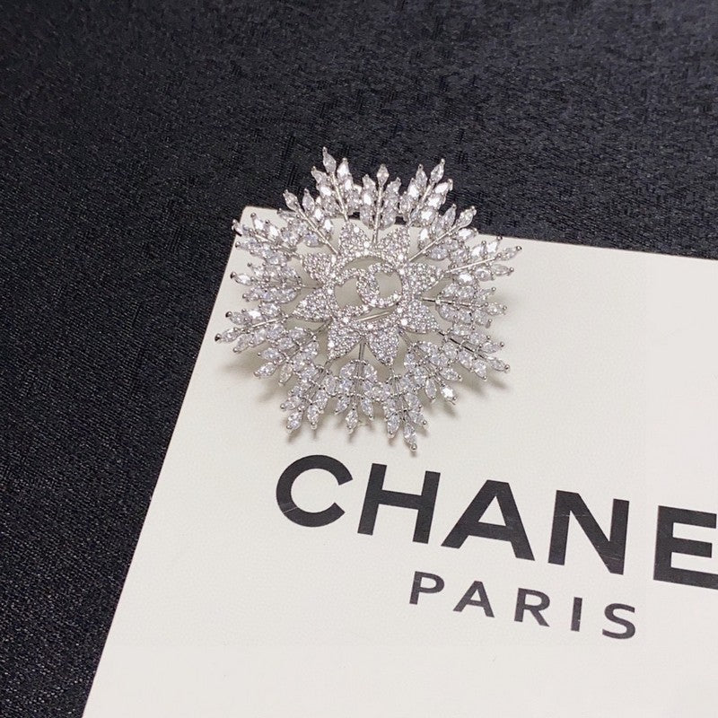 Chanel Flower Crystal 18K Gold Brooch