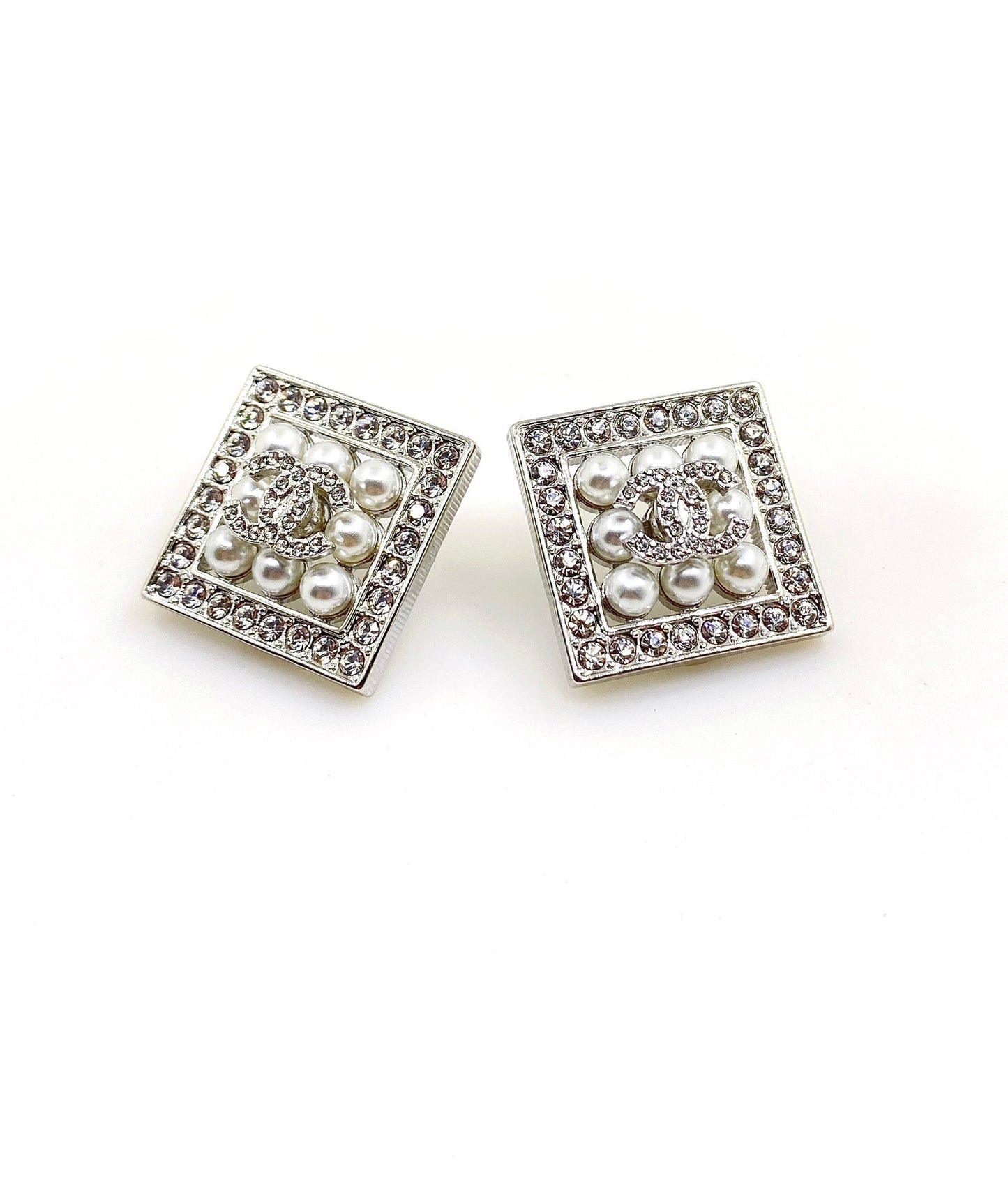 Chanel Square Diamond 18K Gold Earrings