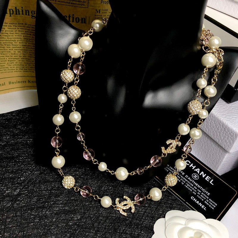 Chanel Black Pearl Diamond 18K Gold Necklace