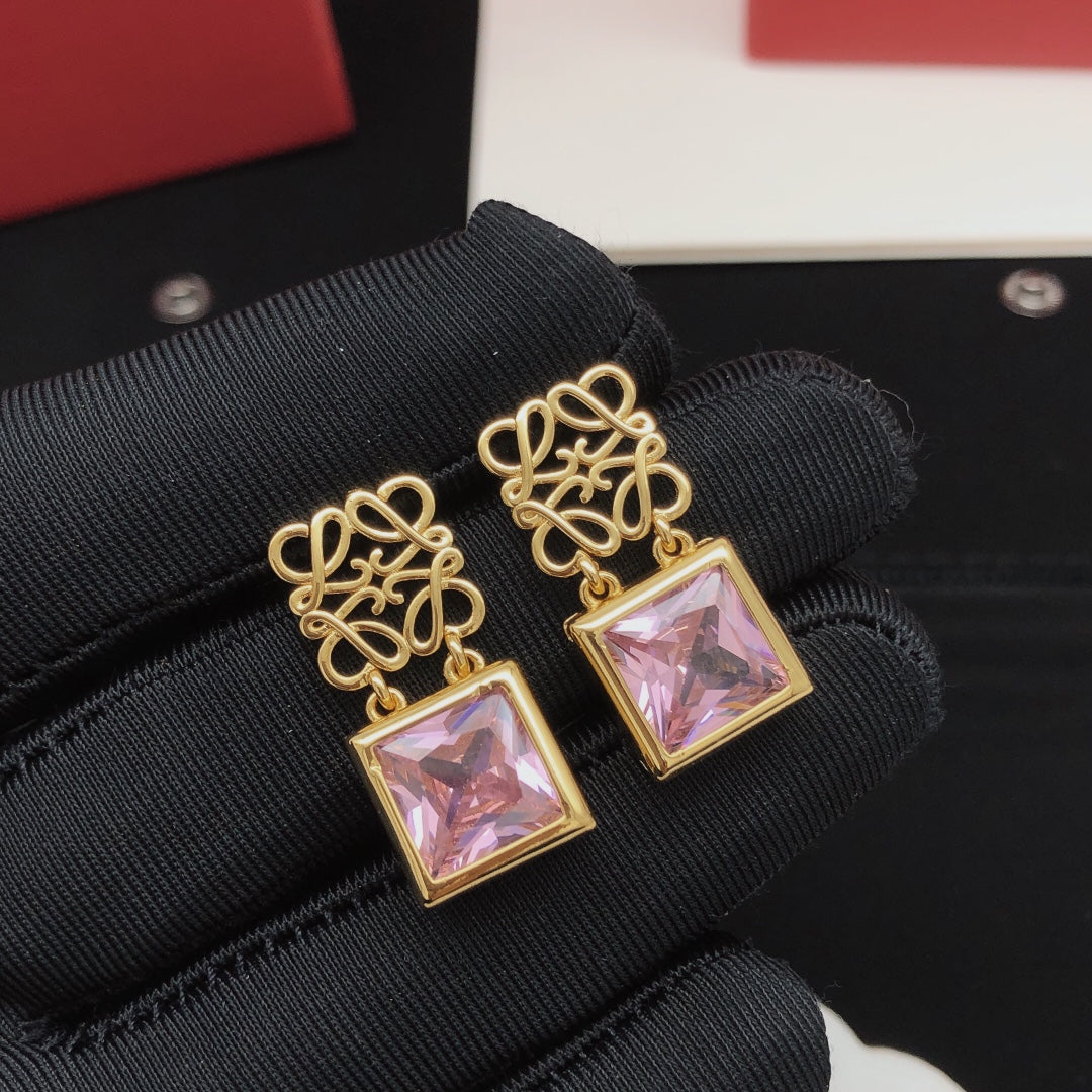 LOEWE Anagram Crystal 18K Gold Earrings
