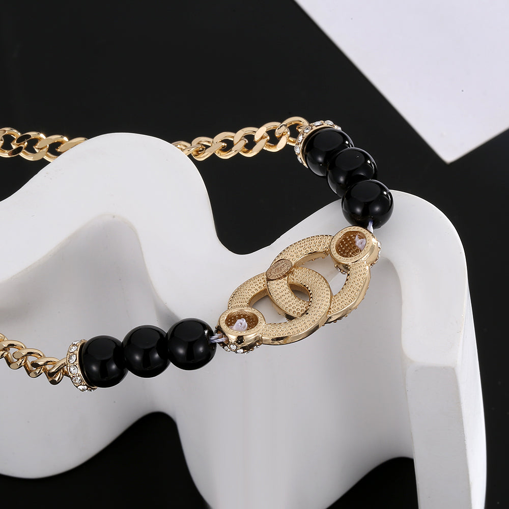 Chanel Black Pearls Diamonds 18K Gold Necklace
