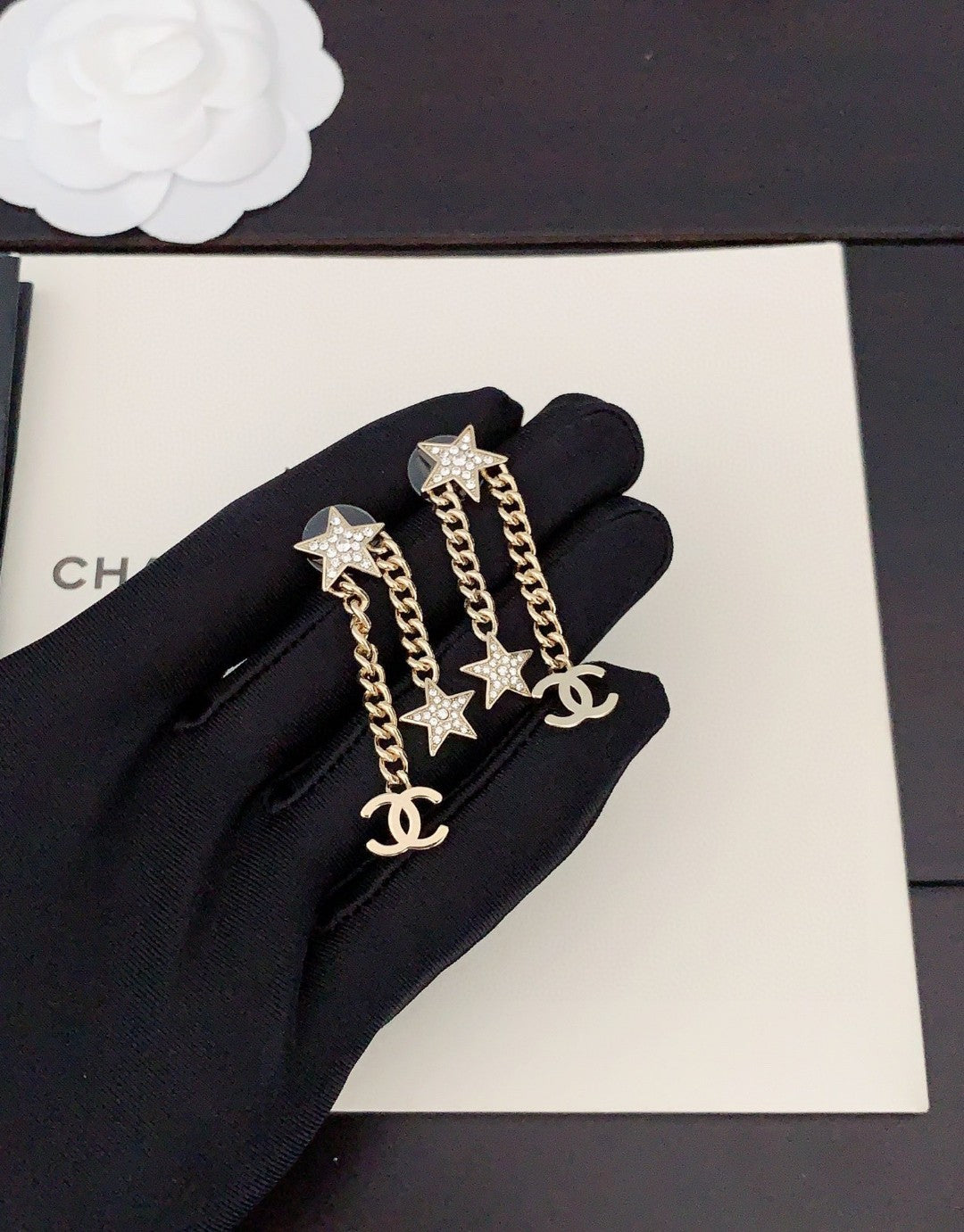 Chanel Star Diamonds Long 18K Gold Earrings