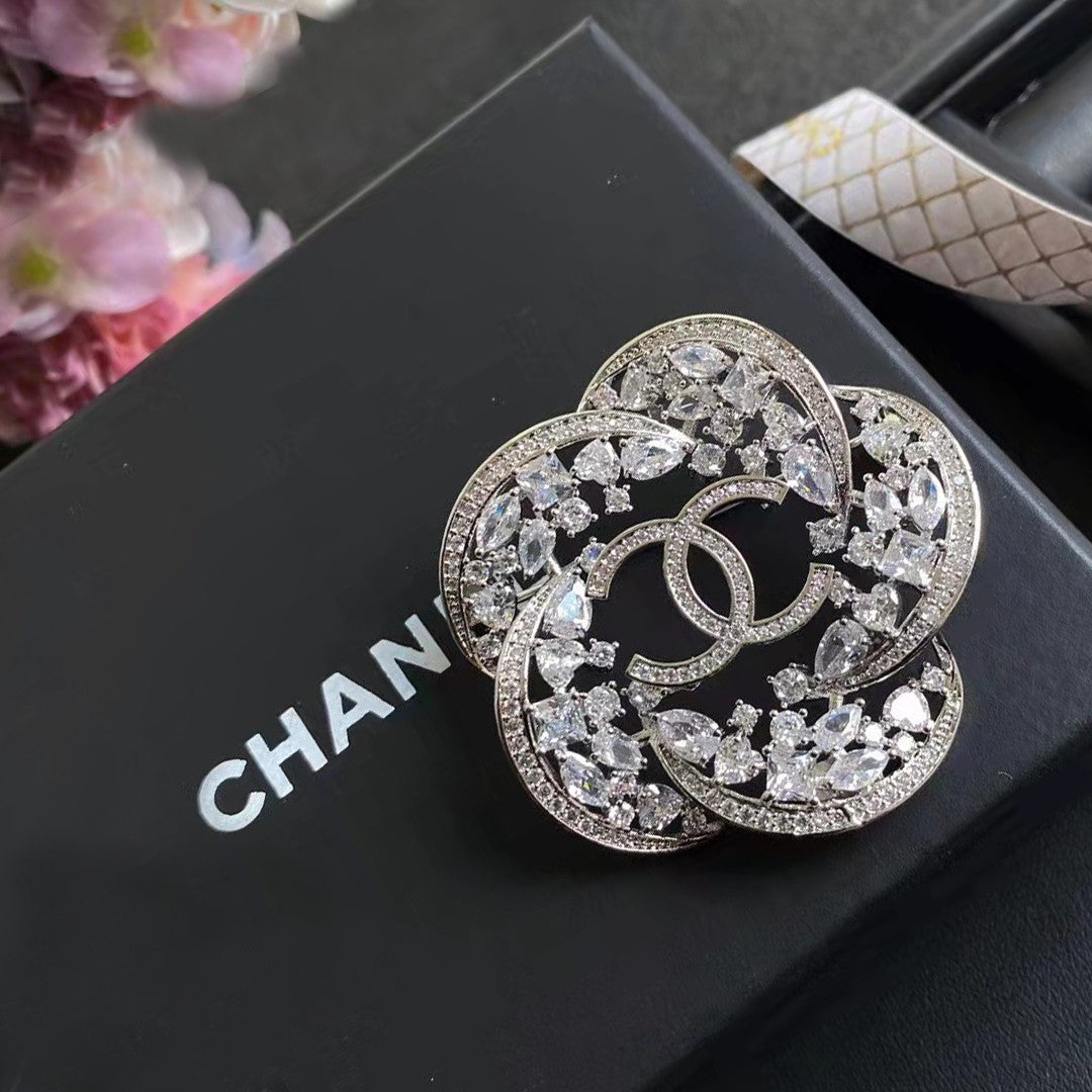 Chanel Camellia Crystals 18K Gold Brooch
