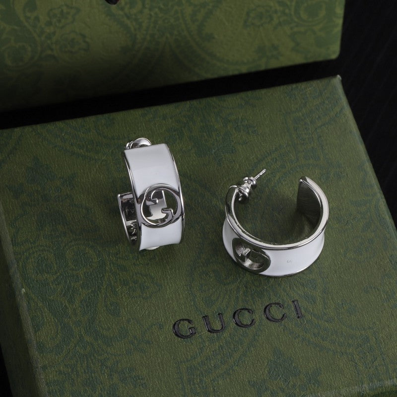 Gucci Double Color Enamel 18K Gold Earrings