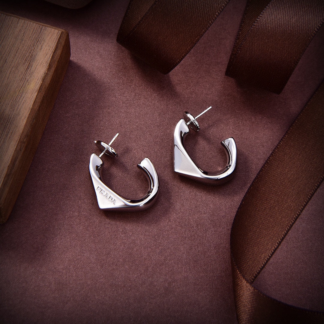 Prada Triangle Open 18K Gold Earrings