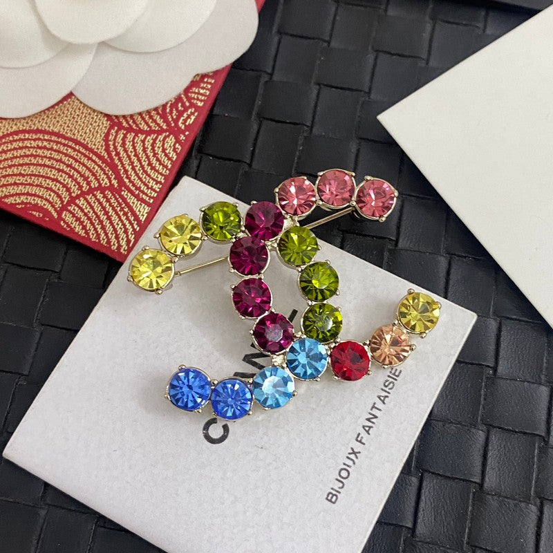 Chanel Color Crystal 18K Gold Brooch