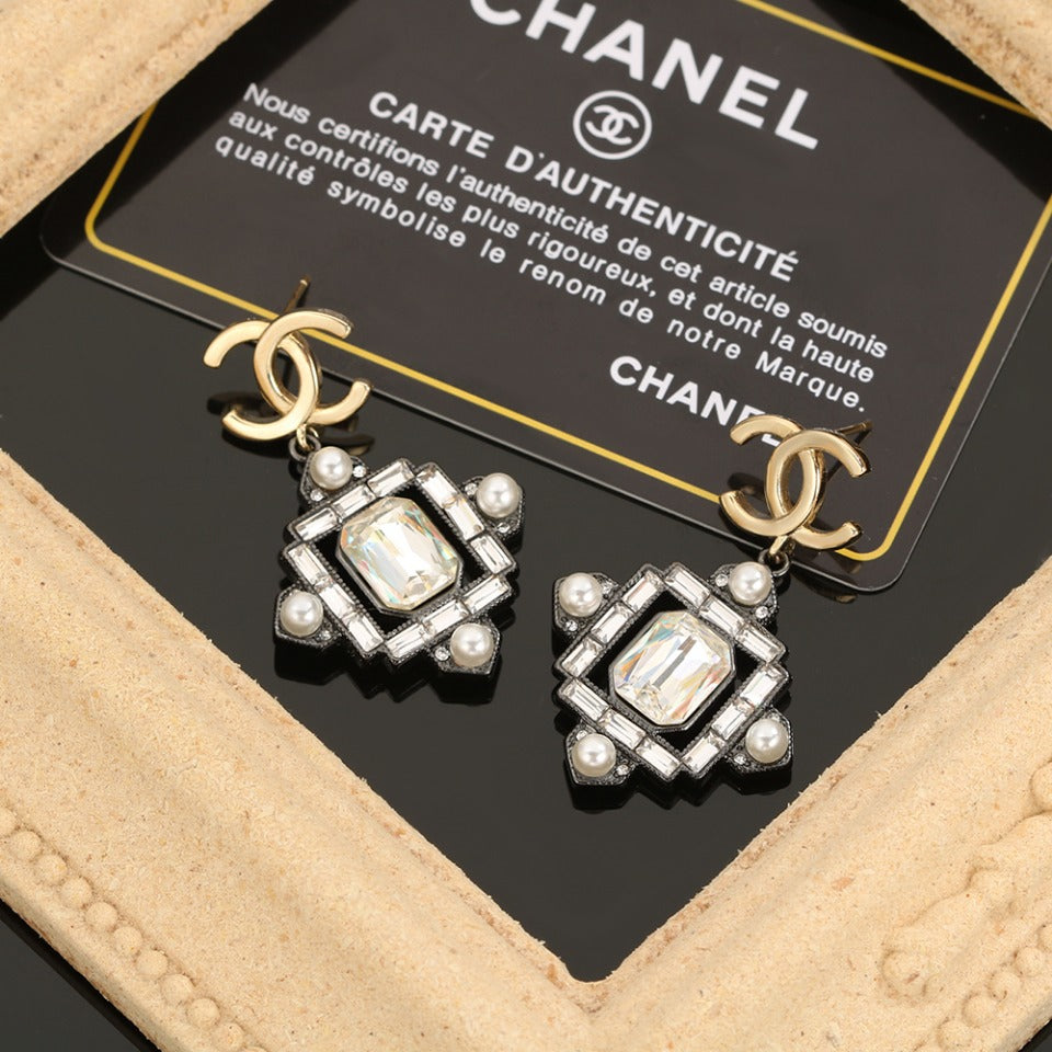 Chanel Crystal 18K Gold Earrings