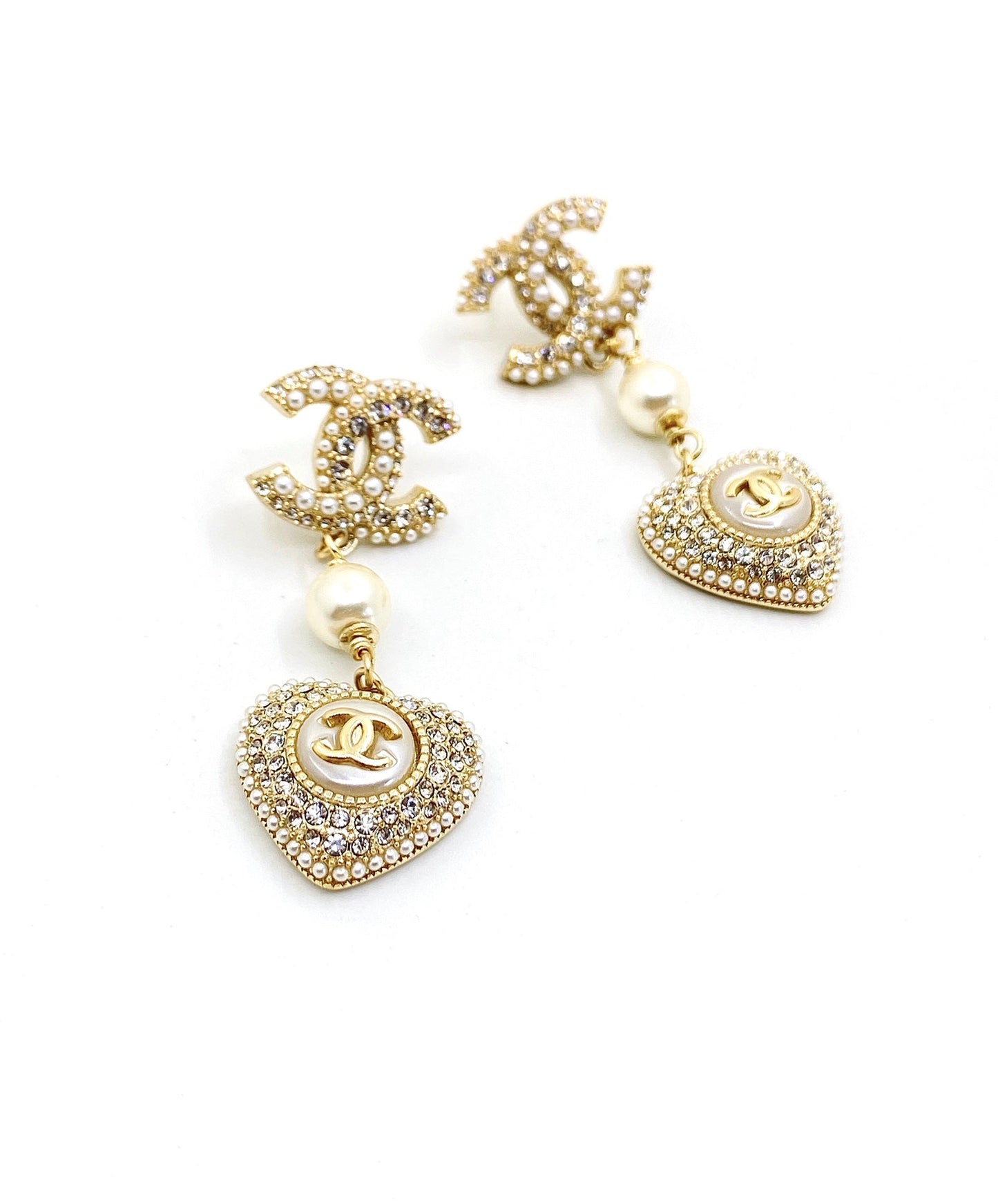 Chanel Heart Drop 18K Gold Earrings