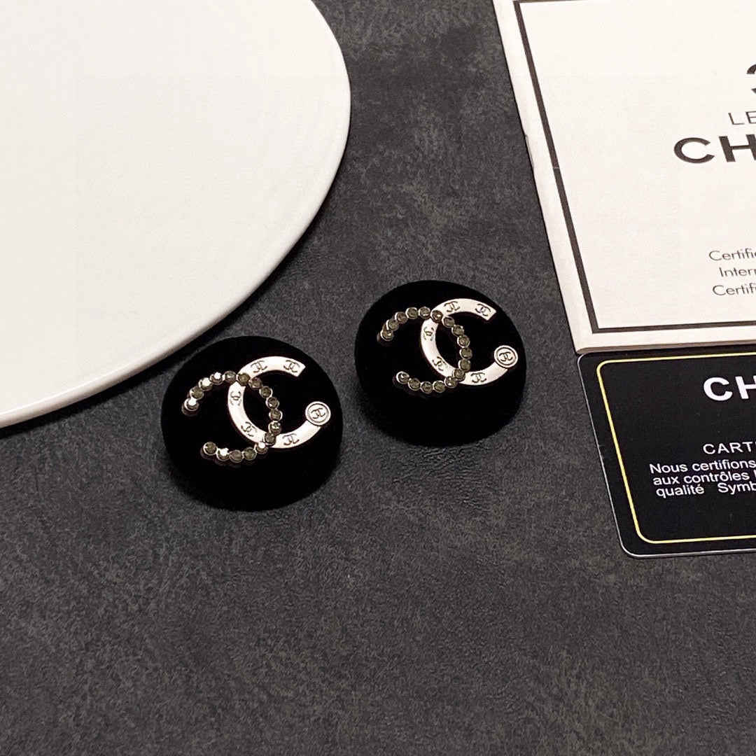 Chanel Black Resin Circle 18K Gold Earrings
