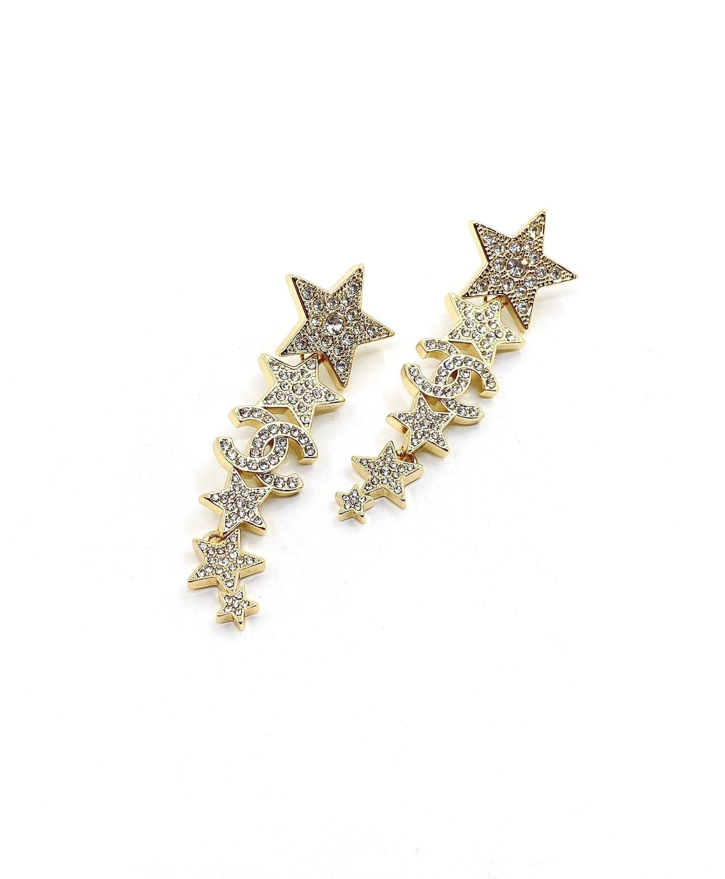 Chanel Star Diamonds Long 18K Gold Earrings