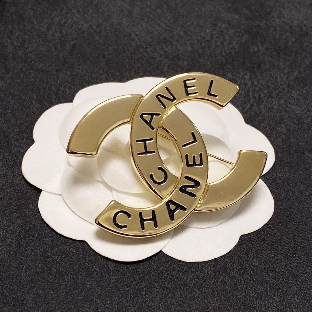 Chanel Script 18K Gold Brooch