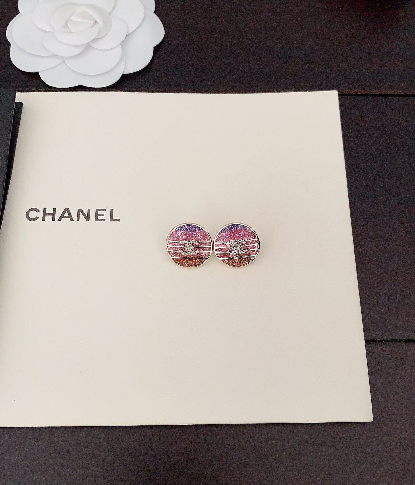 Chanel Pink Crystals 18K Gold Earrings