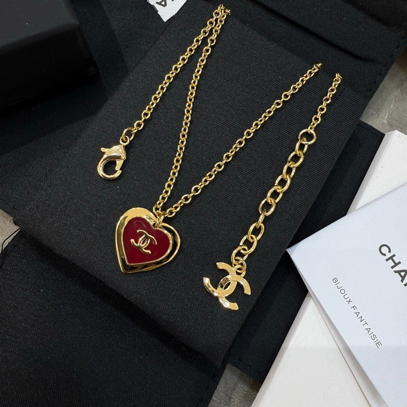 Chanel Black & Red Heart Gold 18K Gold Necklace