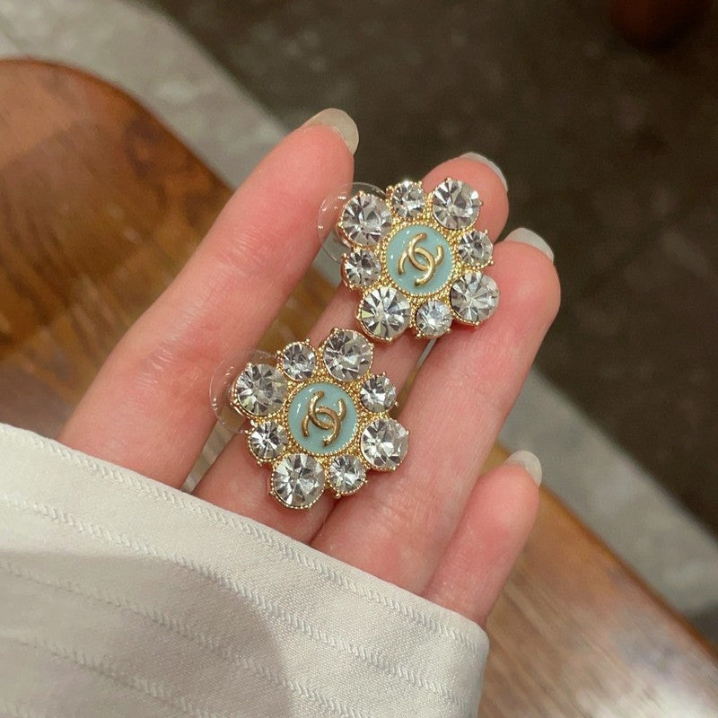 Chanel Color Flower Diamond 18K Gold Earrings