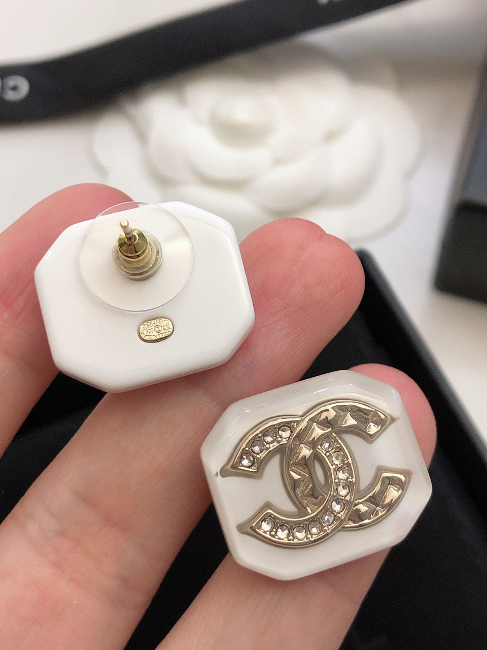 Chanel Resin 18K Gold Earrings