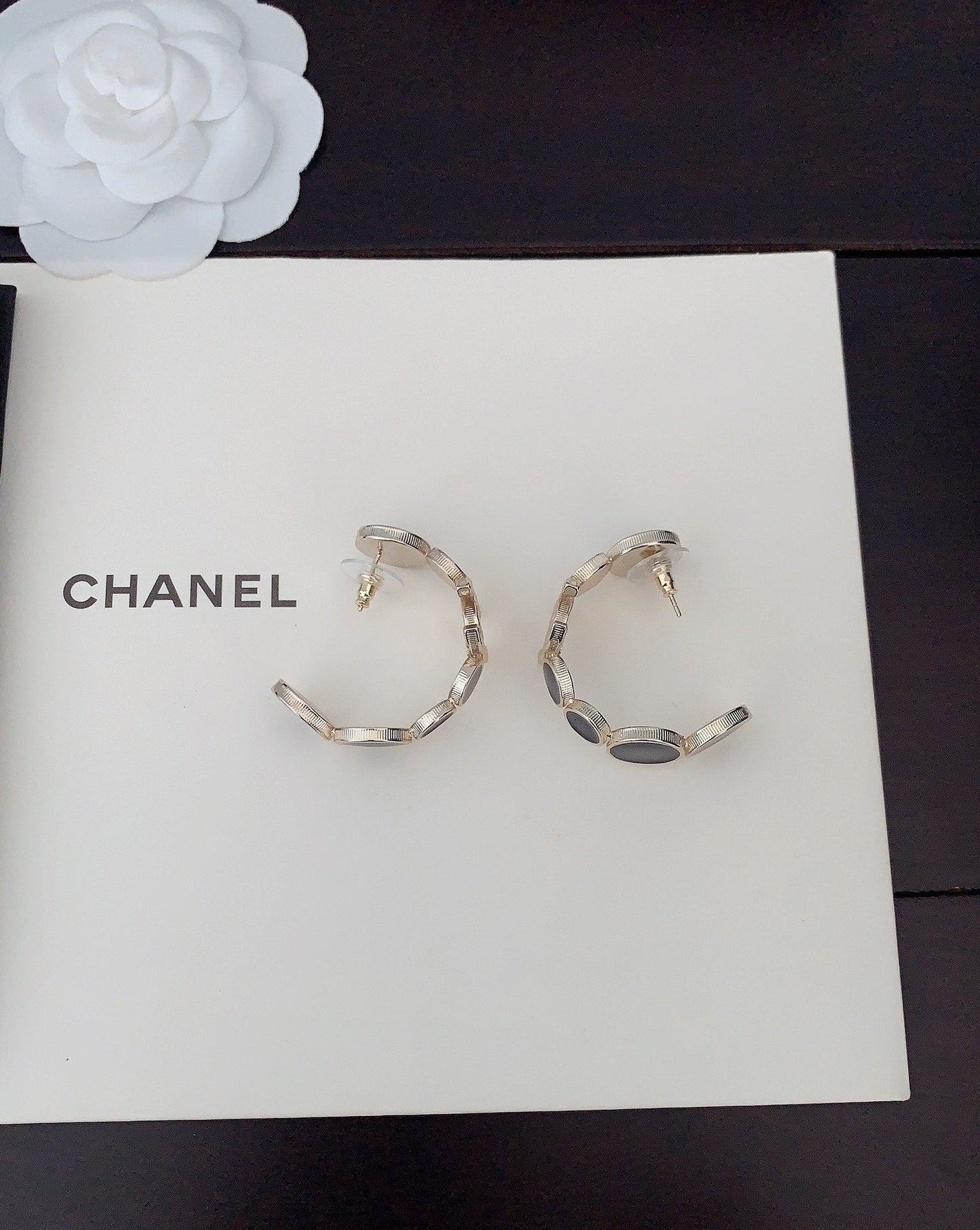 Chanel Black Crystals 18K Gold Earrings