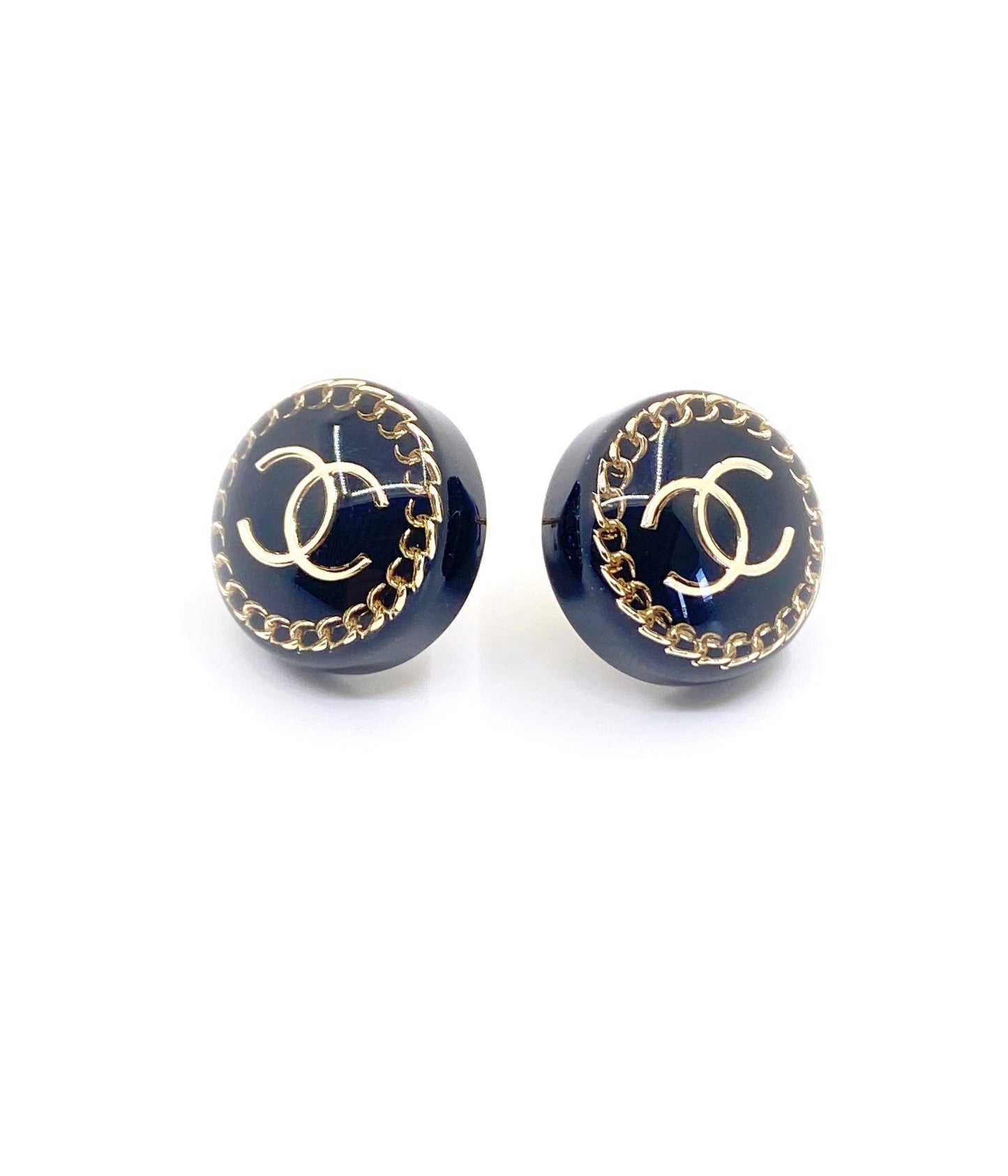 Chanel Circle Resin 18K Gold Earrings