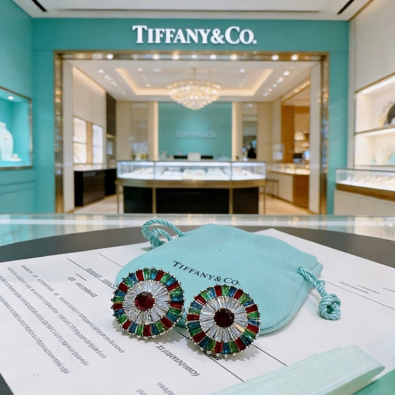Tiffany Color Crystal 18K Gold Earrings