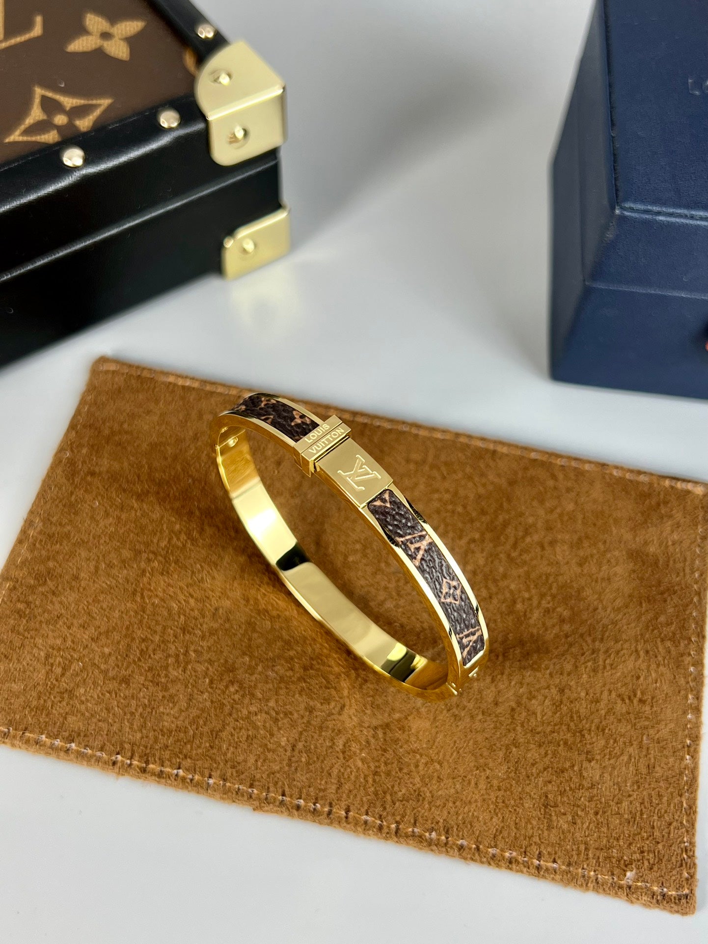 Louis Vuitton Leather 18K Gold Bracelet