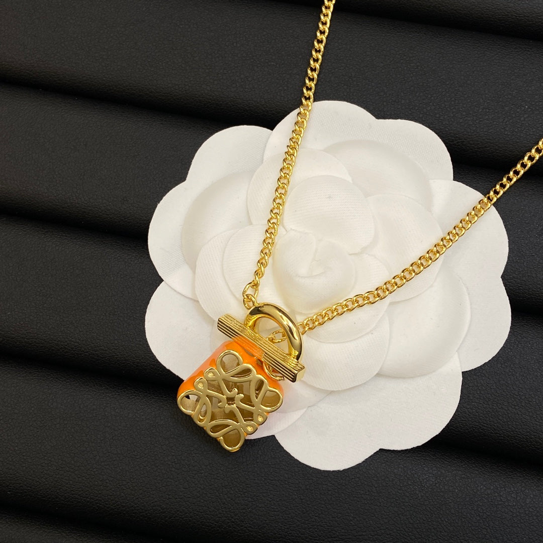 LOEWE Anagram Pendant 18K Gold Necklace