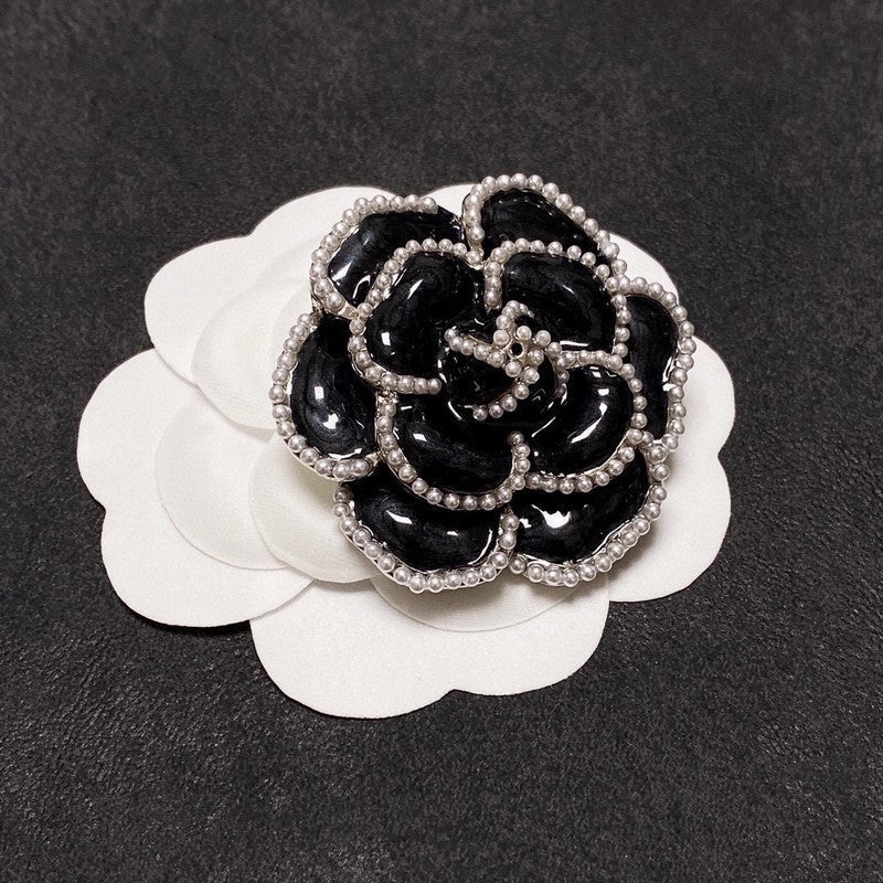 Chanel Camellia Black & White 18K Gold Brooch