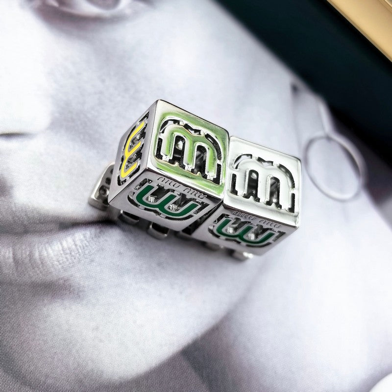 Miu Green & Yellow Cube 18K Gold Earrings
