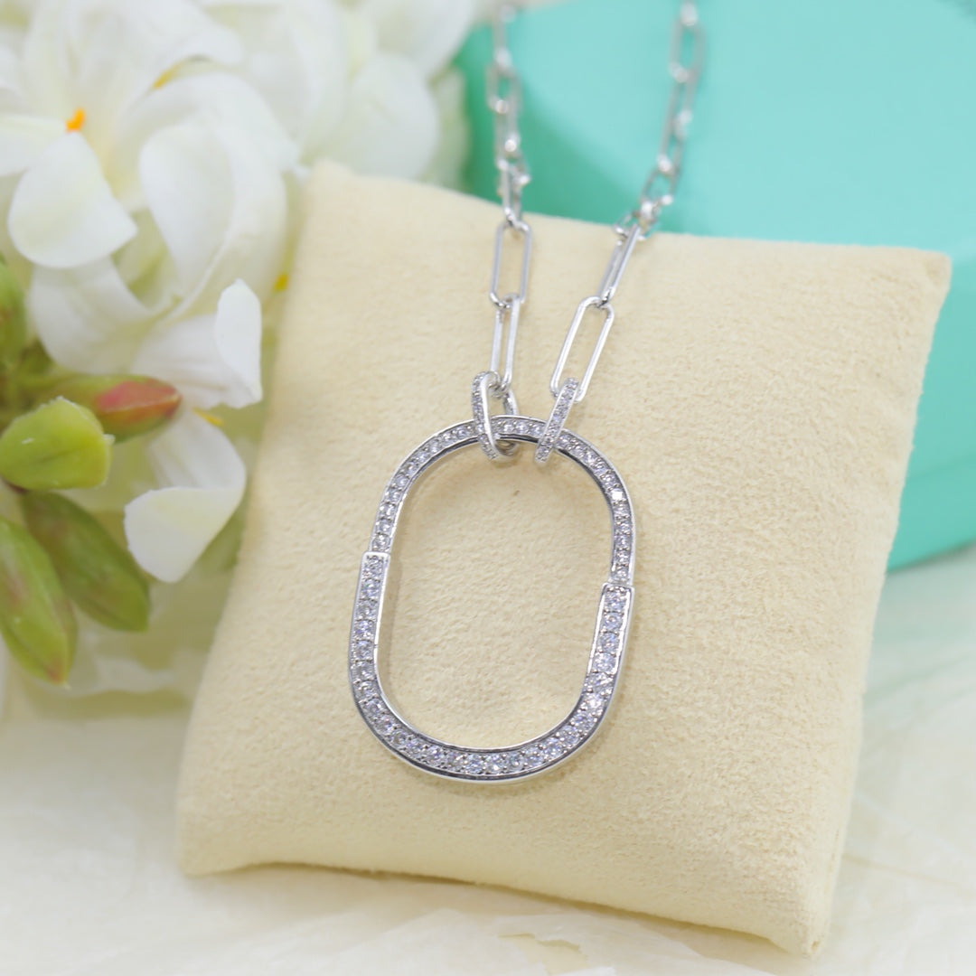 Tiffany Lock Pendant Pave Diamonds 18K Gold Necklace