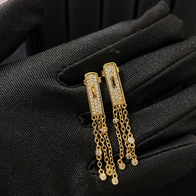 Hermes Kelly Gavroche Full Diamond 18K Gold Earrings